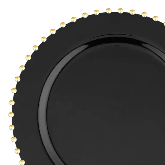 Black with Gold Pearl String Round Disposable Plastic Salad Plates - 7" (120 Plates) {1}