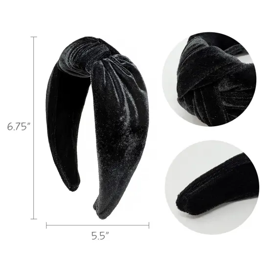Wrapables Wide Knotted Velvet Headbands, Top Knot Velvet Headbands for Women and Girls, Black {3}
