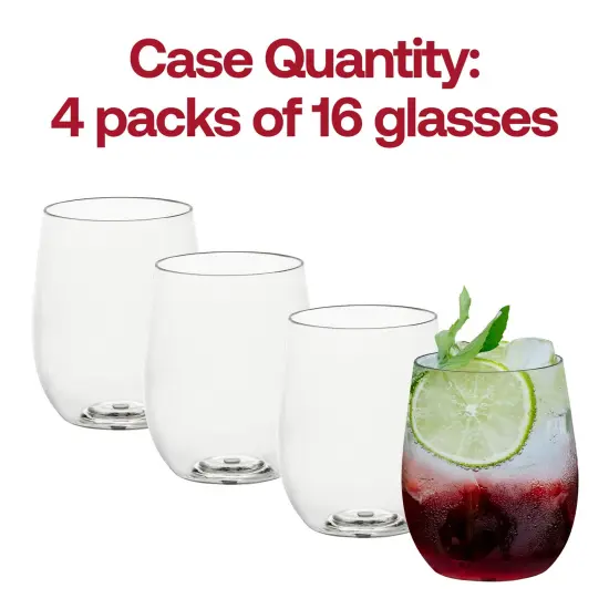 Clear Elegant Stemless Plastic Wine Glasses - 12 oz. (64 Glasses) {5}