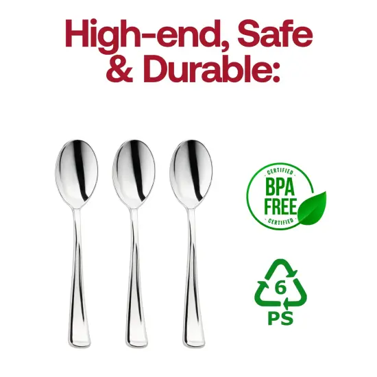 Shiny Metallic Silver Plastic Spoons (600 Spoons) {4}