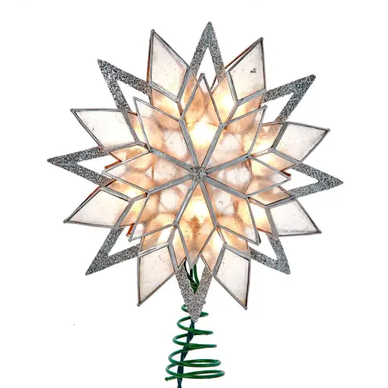 Kurt Adler 10-Light 8-Point Silver Glitter Capiz Star Tree Topper {6}