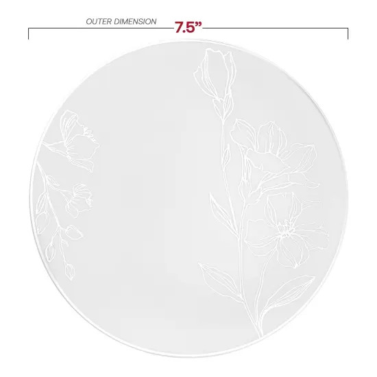 White with Silver Antique Floral Round Disposable Plastic Appetizer/Salad Plates - 7.5" (120 Plates) {3}