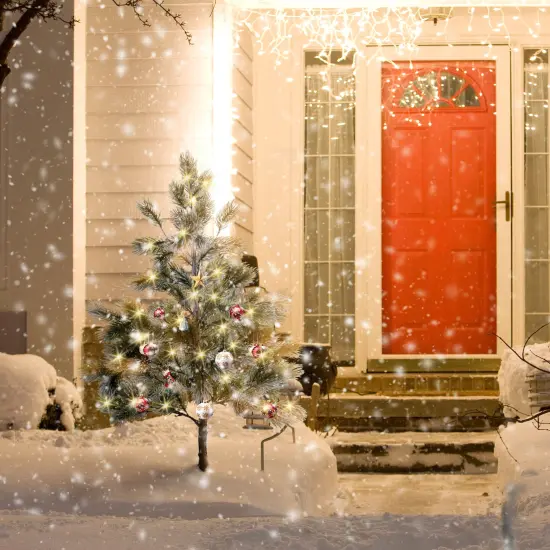 38&rdquo; Flocked Christmas Artificial Trees Snowed Faux Pine Cones UV-Resistant Indoor Outdoor DIY Xmas Home Decoration, 2pcs {6}