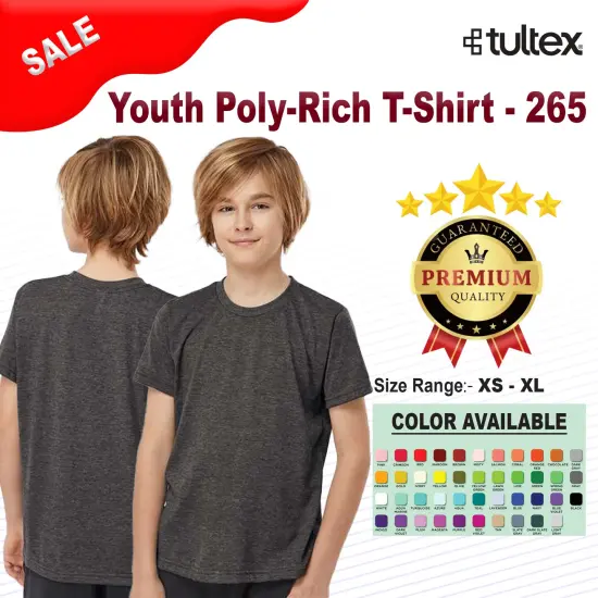 Tultex&reg; Crewneck Short Sleeve Youth Poly-Rich T-Shirt Heather purple {2}
