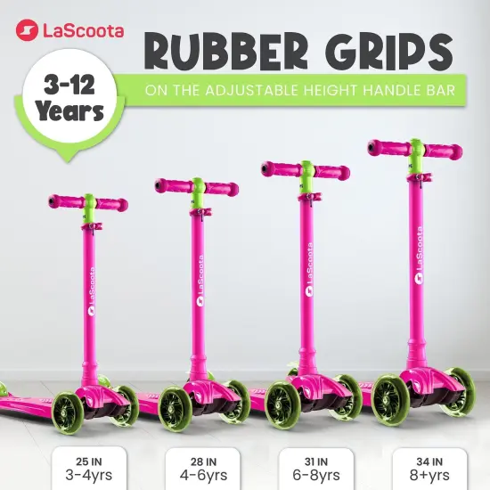 LaScoota 2-in-1 Kids Kick Scooter, Adjustable Height Handlebars and Removable Seat, 3 LED Lighted Wheels and Anti-Slip Deck, for Boys & Girls Aged 3-14 and up to 100 lbs, Fun Scooter with Seat Pink {4}