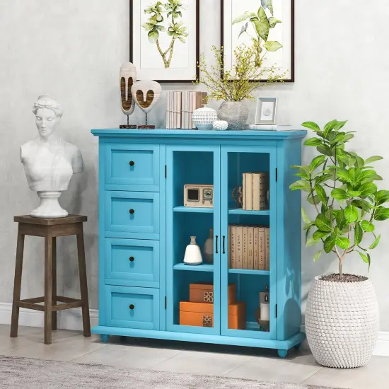 Costway Buffet Sideboard Table Kitchen Storage Cabinet with Drawers & Doors Blue/White/Green {3}