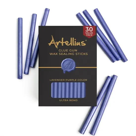Artellius Premium Sealing Wax Sticks (Bulk 30 Pack) Wax Seal Glue Gun Sticks, Envelope Seal Wax for Stamp Seals - Perfect Wax Seal Sticks for Crafting, Invitations & Letters - Lavender {4}