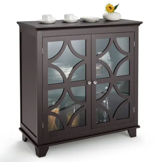 Costway Kitchen Storage Cabinet Buffet Sideboard w/ Glass Doors & Adjustable Shelf {7}