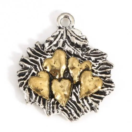 *10* 26x22mm 2 Tone Silver/Gold Heart Leaf Charms {1}