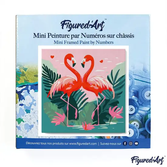 Figured'Art Mini Paint by Numbers Kit for Adults with Frame Tropical Flamingos Small format 8"x8" - Craft Art Painting DIY Canvas Already Stretched on a Wooden Frame {3}