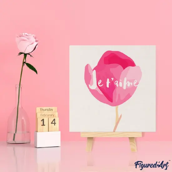 Figured'Art Mini Paint by Numbers Kit for Adults with Frame Je T'aime Small format 8"x8" - Craft Art Painting DIY Canvas Already Stretched on a Wooden Frame {2}