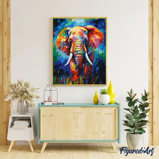 Figured'Art Paint by Number for Adults Colorful Abstract Elephant 16"x20" - Craft Art Painting Rolled Canvas with DIY Wooden Frame {4}