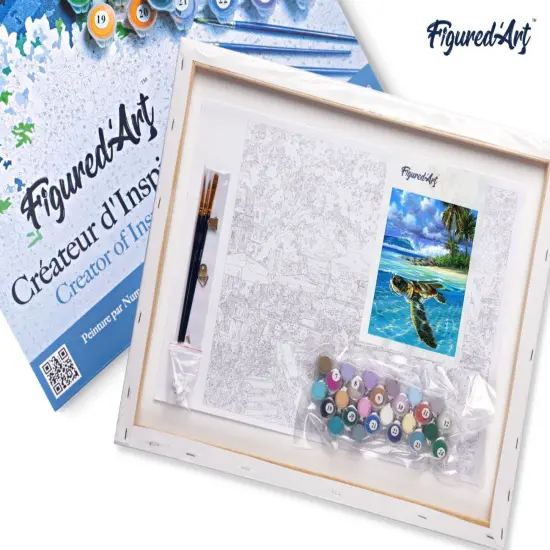 Figured'Art Paint by Numbers for Adults with Frame Relaxing Turtle 16"x20" - Craft Art Painting DIY Kit Canvas Already Stretched on a Wooden Frame {5}