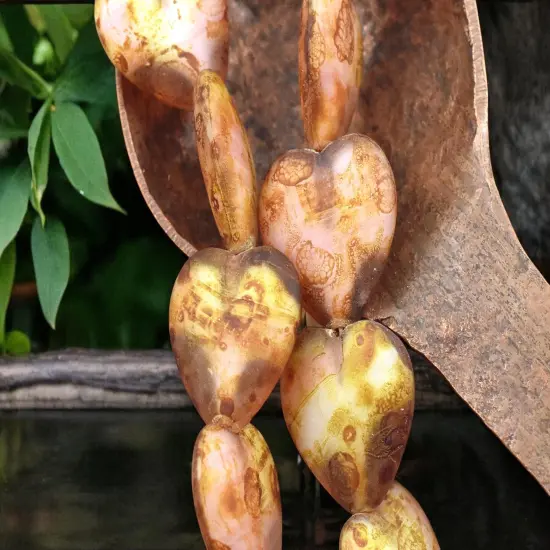 *6* 16mm Matte Crystal & Pink Picasso Heart Beads {4}