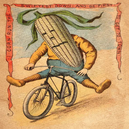 Corn Riding a Bicycle - Vintage Poster Print {2}