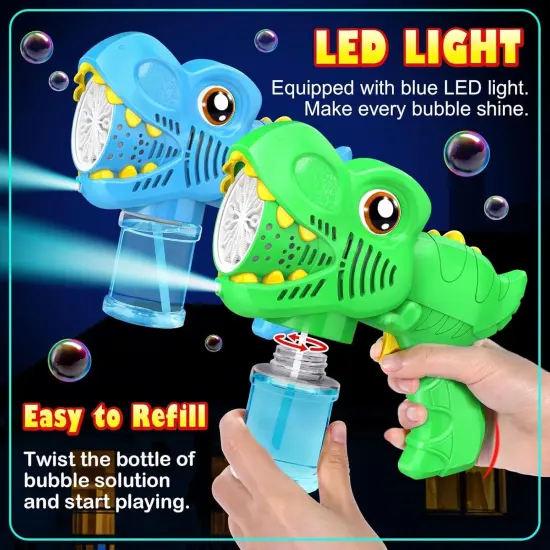 Kids Bubble Gun 2 Pack Dino Bubble Machine Gun for Toddlers with 4 Bubbles Solution Automatic 13-Hole Bubbles Blower Maker Bubbles for Kids Party Favors Stocking Stuffers Birthday Gift for Boys Girls {3}