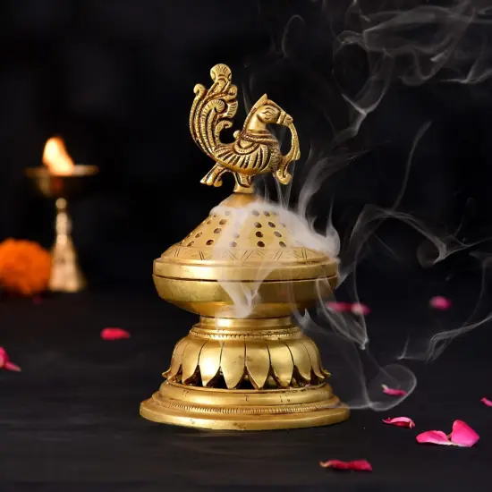 Brass Incense Dhoop Burner Aroma for Prayer Puja Meditation Spiritual Events Dhoopam for Havan Rituals Dhooni - Diwali Decoration Loban Dhoop Dani for Temple Home Prayer Room (6.2x3 Inches) {1}