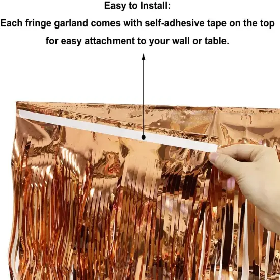 10 Feet by 15 Inch Rose Gold Foil Fringe Garland - Pack of 4 | Shiny Metallic Tinsel Banner | Ideal for Parade Floats, Bridal Shower, Bachelorette, Wedding, Birthday, Christmas | Wall Hanging Drapes {3}