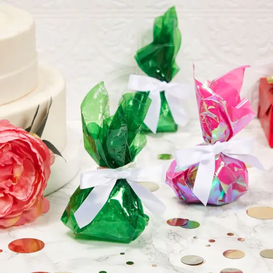 100-Pack Twist Tie Bows - White 3" Satin Ribbon Small Bows For Gift Wrapping Treats Party Favors Craft Decoration {2}