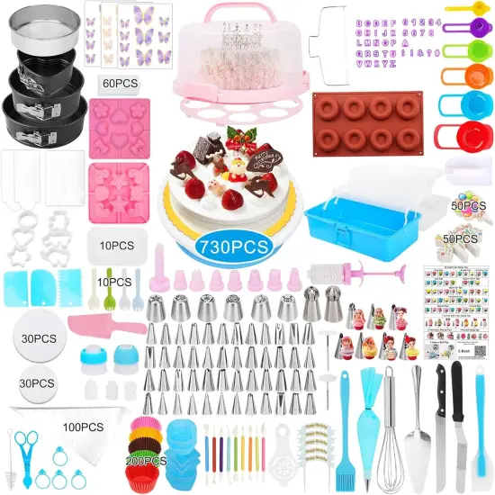 Cake Decorating Kit, 730 Pcs Cake Pop Kit Cake Decorating Supplies with Cake Carrier Holder Springform Pan Sets Toolbox Organizer Turntable Piping Bags Tips Chocolate Molds for Beginner Professional {5}
