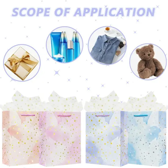 4Pcs 12.6" Medium Size Gift Bag with Handles for Women Men Boy Girls Kids Baby Cute Star Gift Wrap Bags {3}