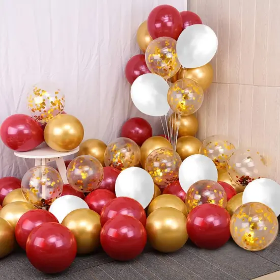 Red and Gold Balloon Garland Kit, 100 Pack Red and Gold Balloons White Gold Confetti Latex Balloons {2}