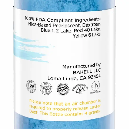 Bakell - Patriot Blue Luster Dust (4g, 1x Pump) Edible Vegan Dust & Paint for Baking, Desserts and Beverages {6}