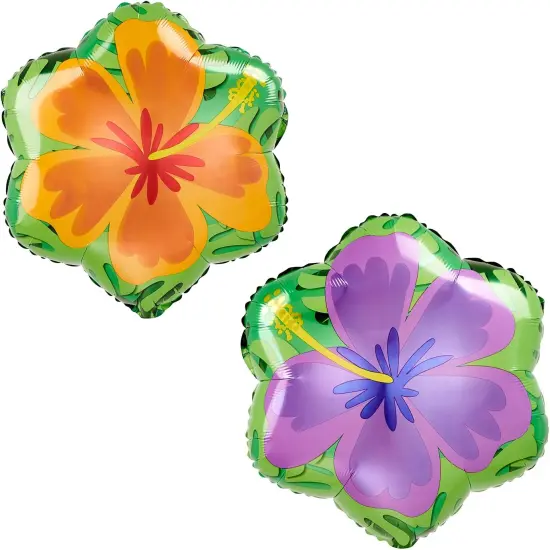 Set of 5 Orange & Purple Double Sided Hibiscus 18" Foil Summer Party Balloons {1}