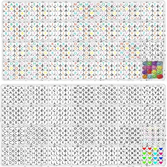 2Box 2500Pcs+ Alphabet Letter Beads, 4x7 mm A-Z and Smile, Heart, Figure,Acrylic Beads, Beads for Jewelry Making, Beads for Bracelet Making Kits Beads {1}