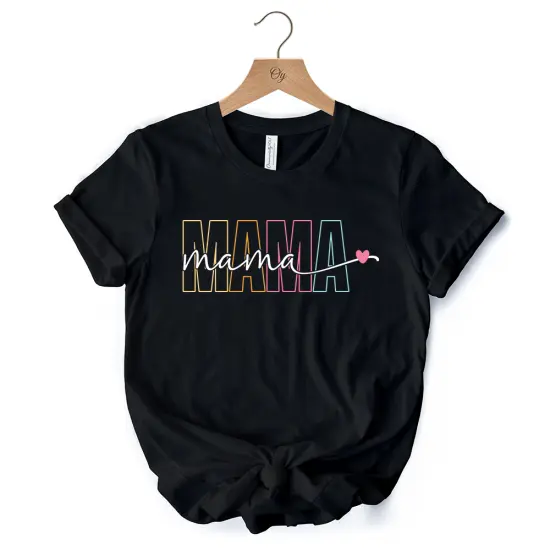Colorblock Mama T-Shirt, Black Trendy Casual Women's Tee {7}