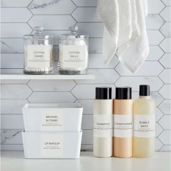 Talented Kitchen 174 Minimalist Bathroom Labels - Preprinted Organizing Stickers for Medicine Cabinets, Makeup, Cosmetics, Shower Bottles (Black Print on White Matte Backing) Multicolor {4}