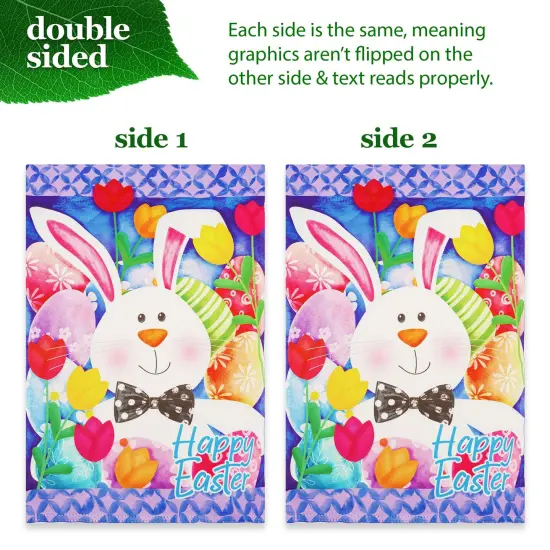 G128 Combo Pack Garden Flag Stand Black 36x16IN & Garden Flag Happy Easter Bunny Tulips Printed 12x18IN Double Sided Yard Garden Lawn Decoration {5}