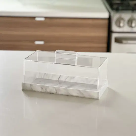 Lucite Decorative Rectangular Container with White Marble Base {2}