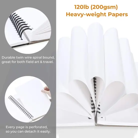 10"x7.6" Sketchbook, 120 LB/200 GSM Heavyweight Papers 62 Sheets/124 Pages, Spiral Bound Mixed Media Paper Pad for Acrylic {3}