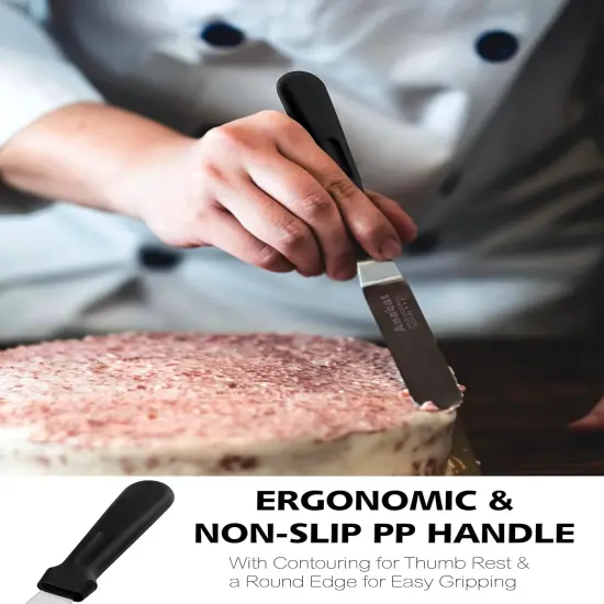 3 Pieces Professional Angled Offset Frosting Spatulas with 6", 8", 10" Stainless Steel Blades & 4 Pack Cake Smoother Scraper for Cake Decorating, Baking & Pastry (Set of 7) {2}