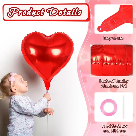 24 Pcs Red Pink Silver Heart Balloons,18 inch Heart Foil Balloons Love Balloons Valentine Balloons for Birthday Party Wedding Engagement Party Baby Shower Valentine Day Decorations (Red Pink Silver) {5}