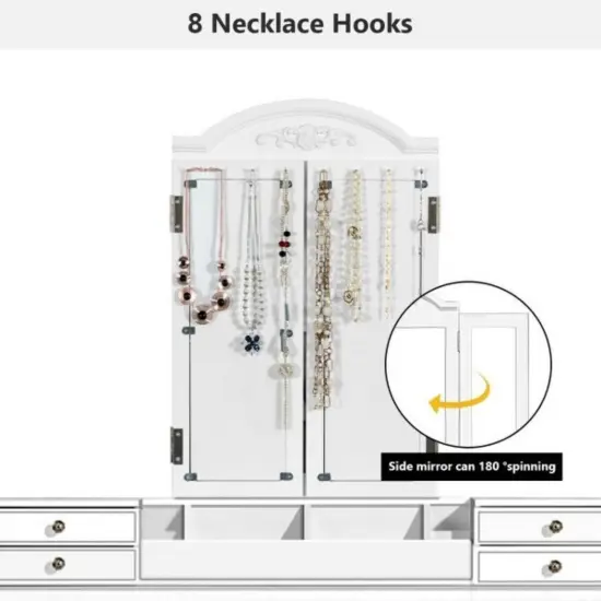 Makeup Dressing Table with Tri-Folding Mirror and Cushioned Stool Perfect for Women White {5}