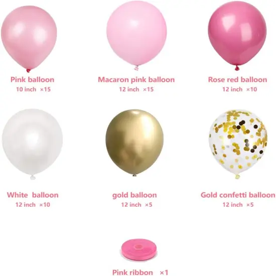 Pink and Gold Confetti Balloons, 60pcs Hot Pink Balloons Macaron Pink Balloons White Balloons Metallic Gold Balloons for Girls Birthday Baby Shower Bridal Shower Wedding Anniversary Party Decorations {2}