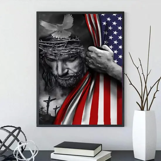 5D DIY Diamond Art Painting Kit, American Flag and Jesus 16X20 inches Round Full Drill Crystal Rhinestone Embroidery Cross Stitch Arts Craft for Home Wall Decor Gift {4}