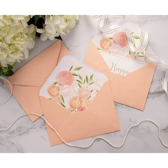 50 Pack A7 Envelopes with Floral Liner for 5x7 Invitations, Greeting Cards, Weddings (7.25 x 5.25 In) - Blush Pink {3}