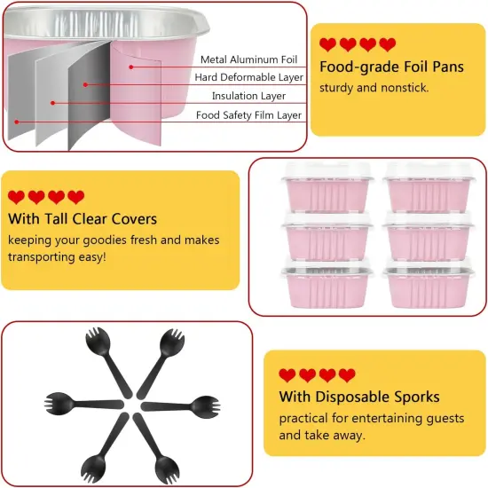 10oz Mini Cake Pans With Lids 40 Pack,LNYZQUS Aluminum Foil Square Brownie Baking Cups,Disposable 4&rdquo;x4&rdquo; Large Cupcake Pan,Jumbo Muffin Tin Ramekins Holders-Pink {4}