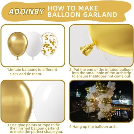 White and Gold Balloon Arch Kit, 146Pcs Explosion Star White Metallic Gold Latex Balloon Garland kit, 22 18 12 10 5 Inch Different Size Balloons for Anniversary Birthday Engagements Party Decorations {3}