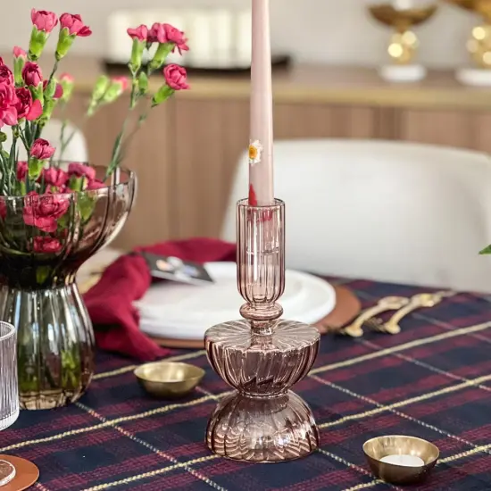 Amber Ribbed Free Form Candle Holder By Kinor Decor {1}