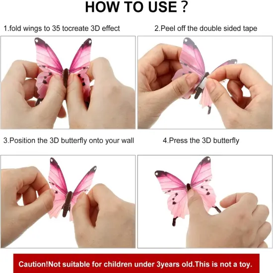 48 Pieces Luminous 3D Glow in The Dark Butterfly Wall Decors Decal Removable Ceiling Butterfly Stickers DIY Art Crafts for Nursery Living Room Bedroom Home Decoration (Pink, Purple, Multi-Colors) {3}