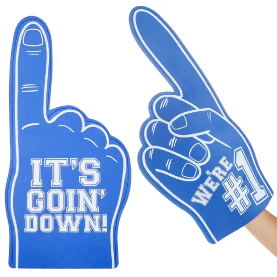 2 Pack Blue Foam Fingers #1, It's Goin' Down for Sports Fan Accessories, Cheering, Party Favors, 17.5 Inch Giant Foam Hand {1}