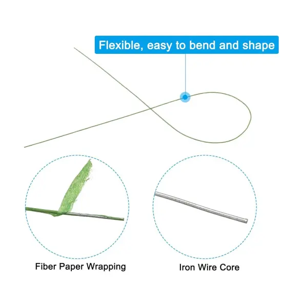 28 Gauge 14" Floral Stem Wire, 100 Pcs Paper Wrapped Iron Artificial Flower Stem Accessories for DIY Bouquet Stem and Craft Decoration, Light Green {3}