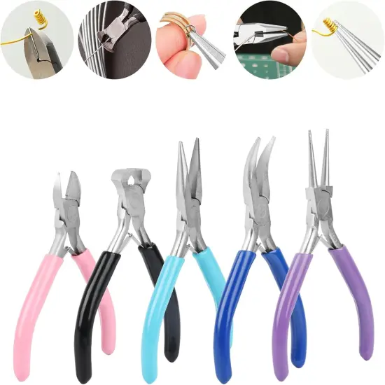 5 Pcs Jewelry Making Pliers Tools with Needle/Chain Nose Pliers, Round Nose, Bent Nose, End Nipper Pliers and Wire Cutter Jewelry {2}