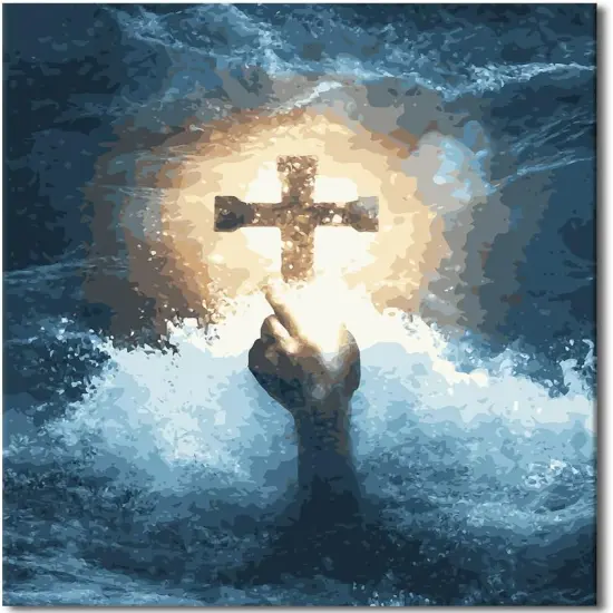 Jesus Paint by Numbers Kits Glowing Cross Paint by Number Wall Art Decor DIY Stormy Ocean Waves Paint by Numbers Crafts with Brushes Kits Hand Glowing Cross Artwork 16x20 in (Frameless) {1}