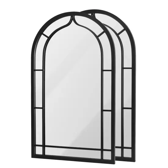 Set of 2 33"H Modern Arched Black Metal Decorative Wall Mirror Bathroom Living Room {6}
