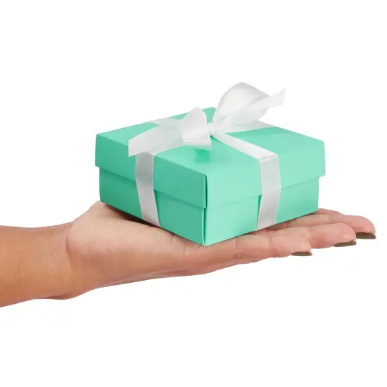 24 Pack Small Turquoise Gift Boxes with Lids and Silk Ribbon for Presents and Party Favors (3.74 x 3.74 x 1.65 in) Green {6}